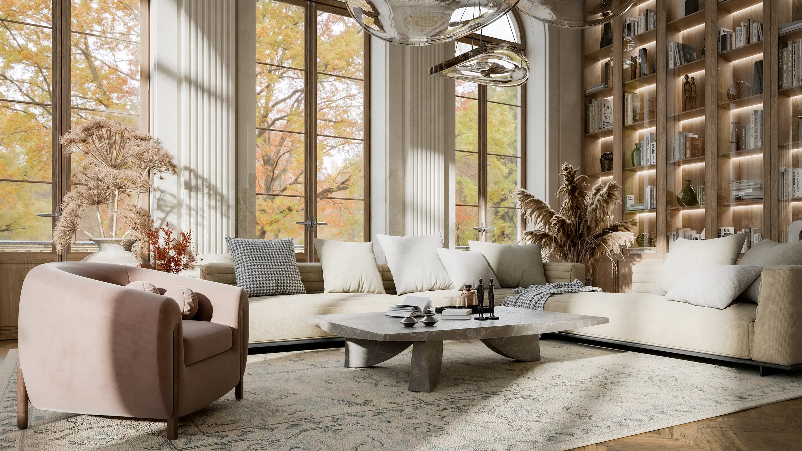 Classic living room interior architecture. 3D generated image. Generic location/architecture and interior design.